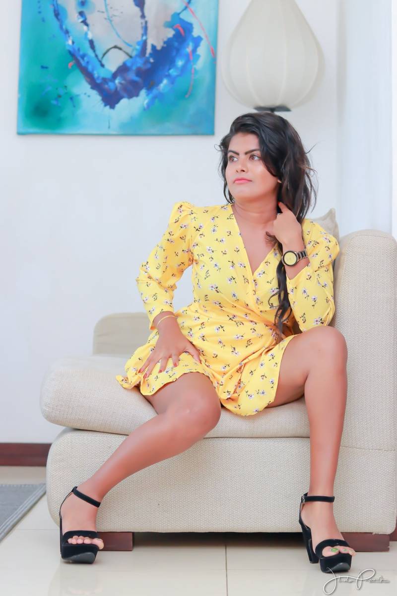 Ishi Perera In Yellow Dress