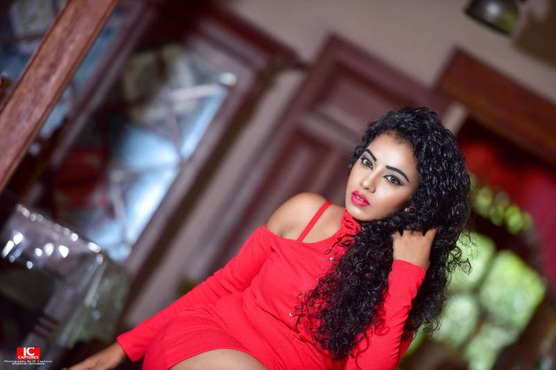 Suwini Aloka In Red Dress