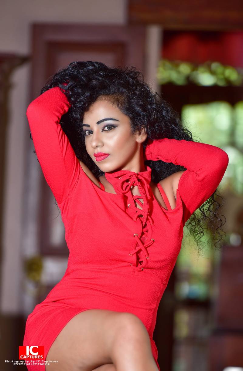 Suwini Aloka In Red Dress