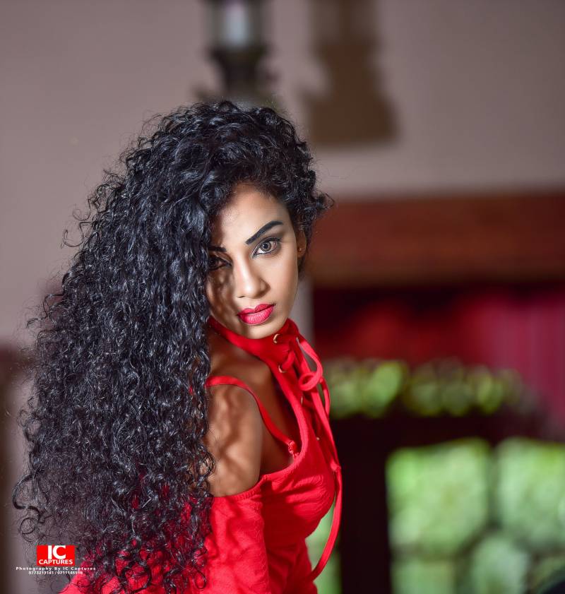 Suwini Aloka In Red Dress