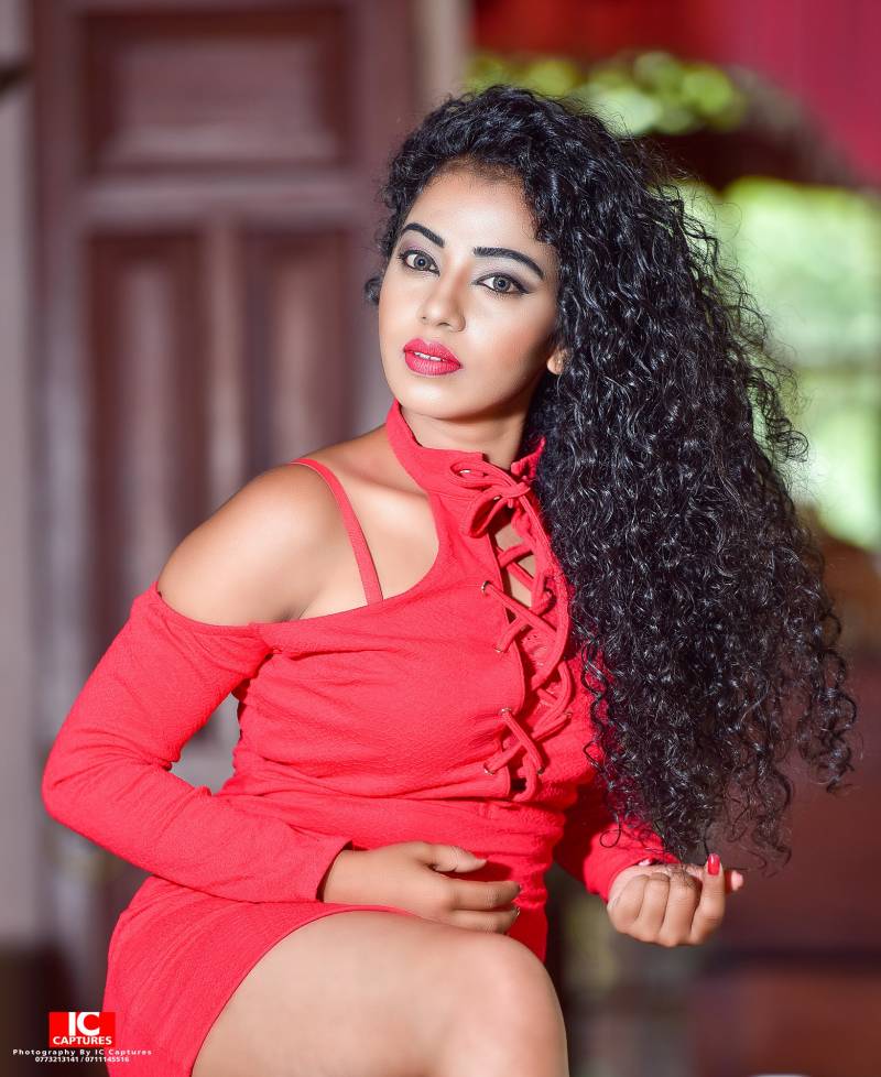 Suwini Aloka In Red Dress