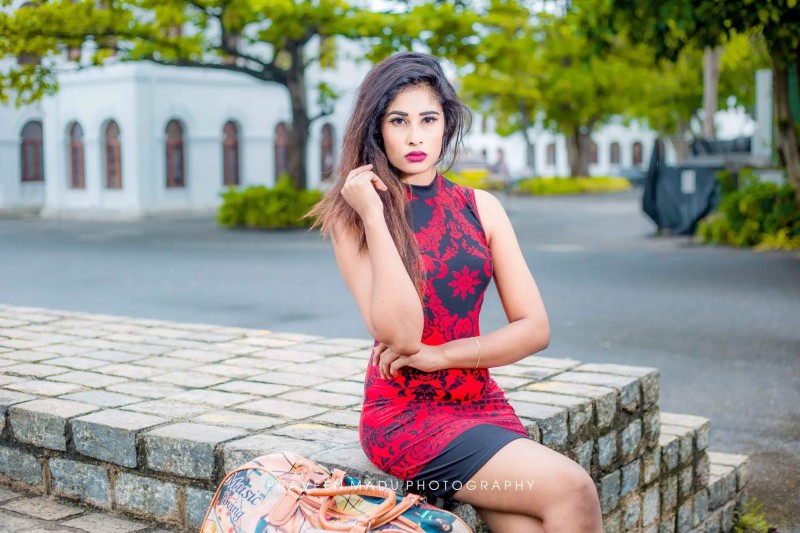 Madhuri Sewwandi In Red Dress